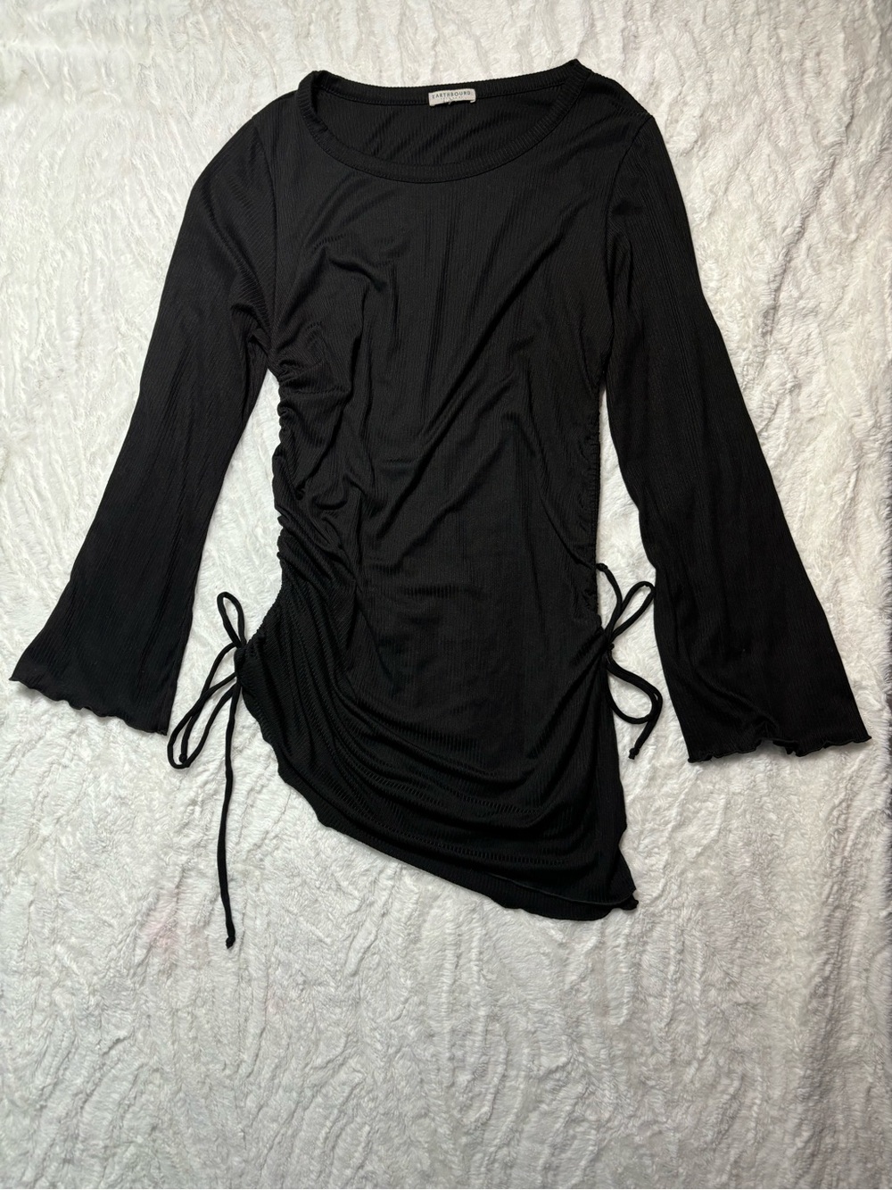 Earthbound Trading Co Black Ruched Bell Sleeve Tunic Top Size XXL Ribbed
